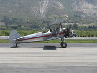 N65124 @ SZP - 1943 Boeing Stearman A75N1 'Spirit of OPEC', P&W R-985 450 Hp (by Jacobs), squared wingtips, taxi off Rwy 22 - by Doug Robertson