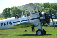G-BNIW @ EGBG - 1941 Stearman prepares for departure at Leicester 2009 May Bank Holiday Fly-in