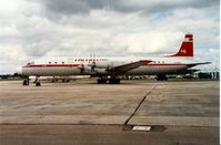 D-AOAO @ EGVA - Another view of the Interflug Il-18 Coot at the 1991 Intnl Air Tattoo at RAF Fairford. - by Peter Nicholson