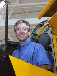 C-GCWL @ CYHM - Proud test pilot; Note the deployed slat just next to his head- there are two sets of slats, that seem to function independently