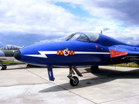 XL572 @ X4EV - The first prototype Hunter T.7 two-seat trainer flew on 8 July 1955. These aircraft differed from the fighter by having a lengthened nose and 'side by side' seating. From 1957, a total of 45 Hunter T.7s were built at Kingston for the Royal Air Force. In a - by Chris Hall