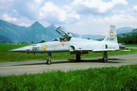 J-3087 @ LSMU - Since 1994 J-3087 flies with the Patrouille Suisse. In the years before it was just camouflaged like the other Tigers. Anyone on the badge it has on the nose?
