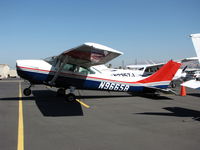 N96658 @ RHV - Painted in CAP colors 1979 Cessna 182P sits on her tail minus engine @ Reid-Hillview (San Jose), CA - by Steve Nation