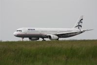 SX-DVP @ LFPG - on landing at CDG whis new nose - by juju777