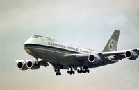 N702SW @ LHR - Boeing 747 freighter of Seaboard World landing at London Heathrow in the late Summer of 1976. - by Peter Nicholson