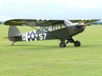 G-AKAZ @ EGSU - Piper PaJ3C-65 Cub G-AKAZ Frazerblades painted as US Air Force G57