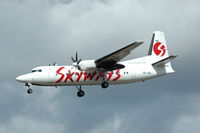 SE-LEB @ ESSA - Skyways Fokker 50 about to land at Stockholm Arlanda. It later became YL-BAA with Air baltic.