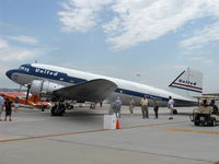 N814CL @ CMA - 1945 Douglas DC-3C, two P&W 1830-92 14 cylinder radials 1,200 Hp each. Clay Lacy's DC-3 in livery of United Airlines 'Mainliner O'Connor', Clay in yellow shirt. - by Doug Robertson