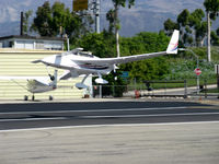 N342MC @ SZP - 2001 Carra LONG-EZ, Lycoming O-320 pusher, on final for Rwy 22, note belly flap down - by Doug Robertson