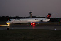 N913DE @ ORF - Delta Air Lines N913DE (FLT DAL1252) taxiing to RWY 23 for departure to Hartsfield-Jackson Atlanta Int'l (KATL) after sunset.