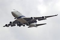 4X-ELA @ EGLL - Boeing 747-458 [26055] (El Al-Israel Airlines)  Home~G 17/08/2009. On approach 27R Heathrow. Wearing Anniversary titles.