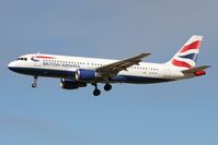 G-BUSC @ EGNT - Airbus A320-111 on approach to Rwy 25 at Newcastle Airport. - by Malcolm Clarke