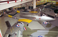 XD596 @ SOLENT SKY - De Havilland Vampire T11 (DH-115) at Southampton's Hall of Aviation in 1992. The RAF's first jet trainer developed from the NF10, having longer larger nose and side by side seats. Over 800 aircraft of this type were built. - by Malcolm Clarke