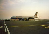 G-BUSC @ EGNT - British Airways Airbus A.320 preparing for early morning departure at Newcastle in March 1993. - by Peter Nicholson
