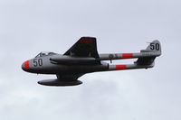 SE-DXS @ ESKD - Ex- Swiss Air Force Vampire of Team Vampire Sweden over Dala-Järna airfield, Sweden (ex J-1196). - by Henk van Capelle