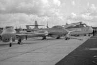 G-ANSO @ EGLF - Gloster Meteor T7. Formerly Reaper G-7-1, then converted to a 2-seat demonstrator as G-ANSO and later sold to Sweden as SE-DCC for target towing. Taken at the Farnborough Air Show in 1952. - by Malcolm Clarke