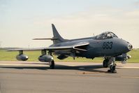 XF368 @ EGXW - Hawker Hunter GA11.  From RN FRADU, Yeovilton, and seen at RAF Waddington Photocall 1990. - by Malcolm Clarke