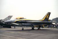 FA-111 @ EGCN - SABCA F-16A Fighting Falcon. Special colour scheme to celebrate the 75th anniversary of the formation of the Belgium AF. From 1 Smaldeel, Florennes at RAF Finningley Air Show in 1992. - by Malcolm Clarke
