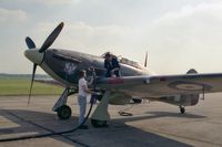 G-HURI @ EGSU - Hawker Hurricane Mk12A. At Duxford Airfield in 1990. - by Malcolm Clarke