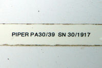 N320MR @ EGTR - Constructors plate on unmarked Piper PA-30 at Elstree