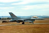 FA-110 @ EGQS - F-16A Falcon of 2 Squadron Belgian Air Force awaiting clearance to the active runway at Lossiemouth in the Summer of 1989. - by Peter Nicholson