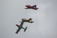 G-JPVA @ EGFH - Team Viper flypast led by Viper 1 (G-JPVA/XW289) with G-UVNR (Viper 2) and G-VPER (Viper 3) on the 90th anniversary of the first non-stop trans-Atlantic flight.  - by Roger Winser