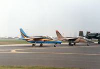 AT11 @ MHZ - Alpha Jet of 9 Wing Belgian Air Force together with AT-24 on display at the 1991 Mildenhall Air Fete. - by Peter Nicholson