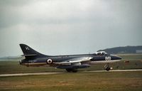 XE685 @ EGQS - FRADU Hunter GA.11 awaiting clearance to join the active runway at Lossiemouth in May 1983. - by Peter Nicholson