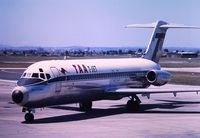 VH-TJL @ YMEN - DC-9 in the TAA T-Jet logo used for a short time. From a slide taken in 1968.
