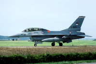 J-653 @ EHVK - During the nineties J-653 was the test F-16 of the RNlAF. Therefore the strange badge on the fin. - by Joop de Groot