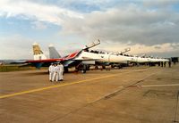 18 BLUE @ EGQL - Flanker C of the Russian Knights aerobatic display team at the 1991 RAF Leuchars Airshow. - by Peter Nicholson