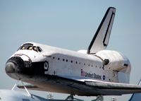 OV-105 @ BAD - Endeavour sitting on N911NA about to depart Barksdale Air Force Base for final leg of the return trip to Florida. - by paulp