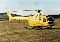G-BATC @ EGQL - MBB Bo.105DB air ambulance operated by Bond Helicopters on display at the 1989 RAF Leuchars Airshow. - by Peter Nicholson