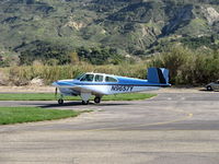 N9657Y @ SZP - 1962 Beech P35 BONANZA, Continental IO-470-N 260 Hp, tip tanks, three-blade prop, taking the active Rwy 04 - by Doug Robertson