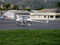 N57LG @ SZP - 1983 Godsey/Klaus Savier modified RUTAN VARI-EZE 'DELIMINATOR III', Continental O-200 100+ Hp, Light Speed Engineering plasma ignition, multiple FAI World records holder, landing roll Rwy 22 - by Doug Robertson