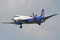 G-CERY @ EGNT - Saab 2000 on approach to Rwy 25 at Newcastle Airport in 2008. - by Malcolm Clarke