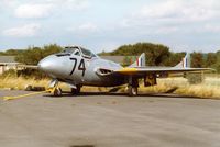 G-VTII @ EGFH - DHA's ex-RAF Vampire T.11 coded WZ507/74 was eventually returned to flying condition at Swansea Airport in 2002. - by Roger Winser