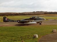 G-HELV @ EGFH - DH Vampire T.55 visiting Swansea Airport in 1999 - by Roger Winser