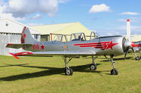 G-YAKN @ FISHBURN - Bacau Yak-52. In Russian AF colours. Seen here during a refuelling stop prior to performing with the Yakovlevs at the celebration of the 150th anniversary of the Opening of Seaham Docks. - by Malcolm Clarke