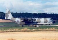 XV304 @ EGQS - Hercules C.3 of Lyneham Transport Wing lining up for departure at RAF Lossiemouth in September 1988. - by Peter Nicholson