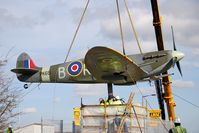 BM481 @ NONE - Supermarine 349 Spitfire F5 (replica). Erected on a roundabout in 2007 at the site of the former RAF Thornaby. The markings on the port side commemorate 401 Sqn, RCAF. Those on the starboard side, PK651, code B-RAO, commemorate 608 Sqn, RAuxAF. - by Malcolm Clarke