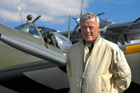G-ASJV @ EGKB - Ray Hanna at the 2004 Biggin Hill Press Day in front of his Supermarine Spitfire Mk IX MH434