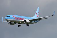 G-FDZG @ EGNT - Boeing 737-8K5 on approach to Rwy 25 at Newcastle Airport in 2008. - by Malcolm Clarke
