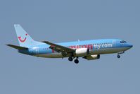 G-THOK @ EGNT - Boeing 737-36Q on approach to Rwy 07 at Newcastle Airport in 2007. - by Malcolm Clarke