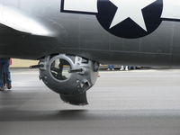 N5017N @ OXR - 1944 Boeing B-17G Flying Fortress 'Aluminum Overcast', ventral guns Sperry electric ball turret with open entry hatch. Normally, this hatch entered from inside the fuselage when rotated upward only after takeoff. - by Doug Robertson