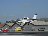 N599DS @ SZP - 1967 Beech E33A BONANZA, Continental IO-520-B 285 Hp, landing Rwy 22 - by Doug Robertson
