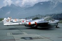 J-1195 @ LSMS - After withdrawl from service most Vampires were flown to Sion for storage. When we paid a visit to the base there were 53 Vampires on the base. Most were still airworthy and many are still flying in the war birds circuit today. - by Joop de Groot