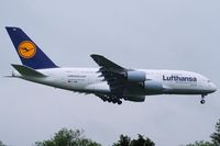 D-AIMA @ LOWW - Lufthansa Airbus A380 Frankfurt am Main on final RWY 34; first landing of an A380 in Vienna :D