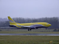 F-GFUE @ EDI -  europe airpost B737 landing on runway 06 - by Mike stanners