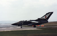 ZD742 @ EGQS - Tornado GR.1 of 17 Squadron with 75th anniversary tail markings departing RAF Lossiemouth in the Summer of 1990. - by Peter Nicholson